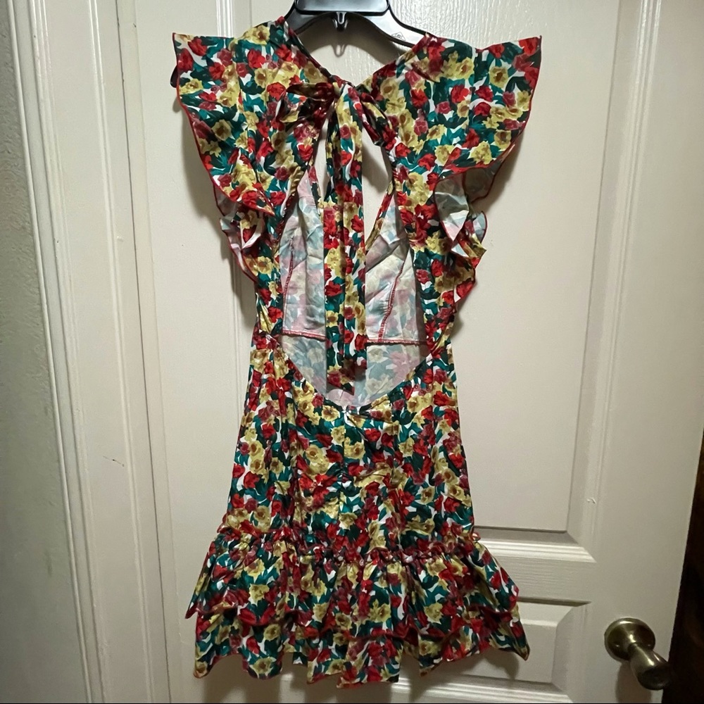 Colorful Ruffled Backless Floral Dress